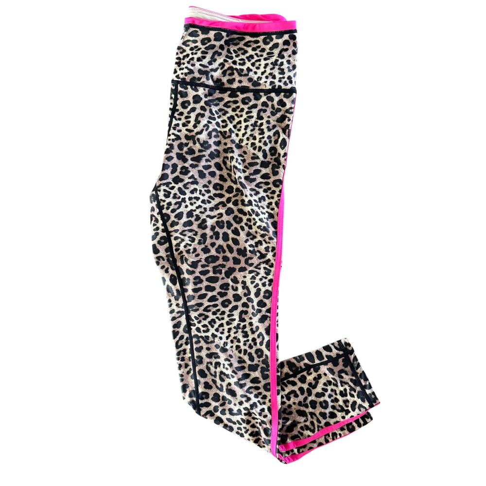 Ruby Ribbon XL Leopard Print Athletic Leggings Hot Pink Side Stripe